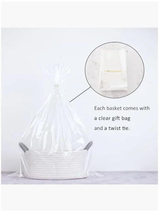 White Cotton Rope Basket with Grey Handle for Storage and Decor - Picture 4 of 7